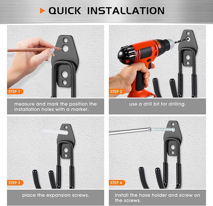 Pruite Hose Hanger Wall Mount 2 Pack,Heavy Duty Hose Holder with Screws Metal Hose Hangers for Outside,Hose Rack Suitable for Garage,Garden and Yard,Black