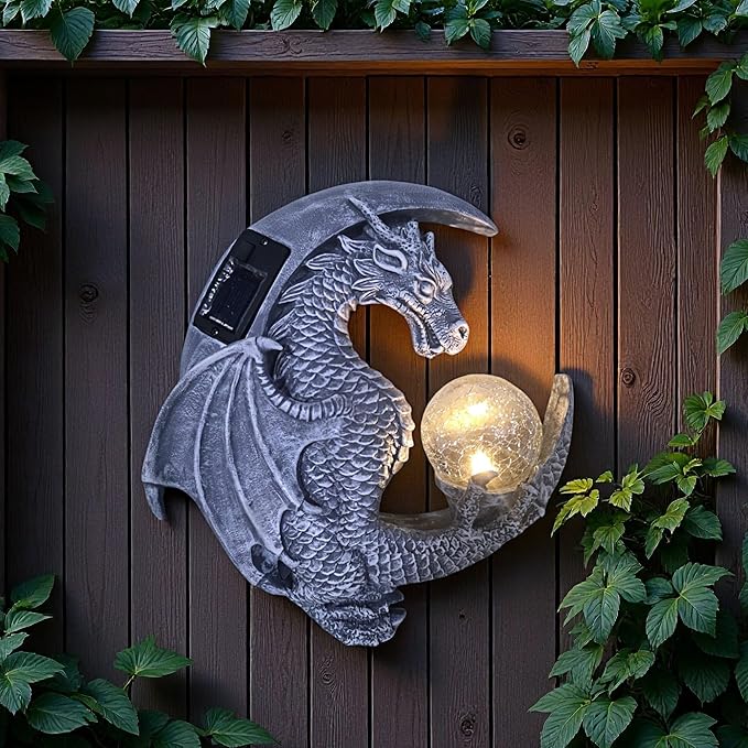 Dragon Tree Hugger Solar Magic Orb Garden Statue Dragon Solar LED Lights Decor Sun Moom for Your Patio Balcony Porch Yard for Mom Grandma