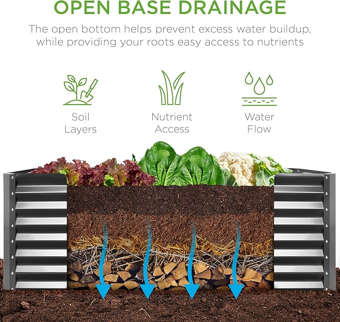 Best Choice Products 4x2x2ft Outdoor Metal Raised Garden Bed, Deep Root Box Planter for Vegetables, Flowers, Herbs, 119 Gallon Capacity, 100% Non Toxic Materials - Gray