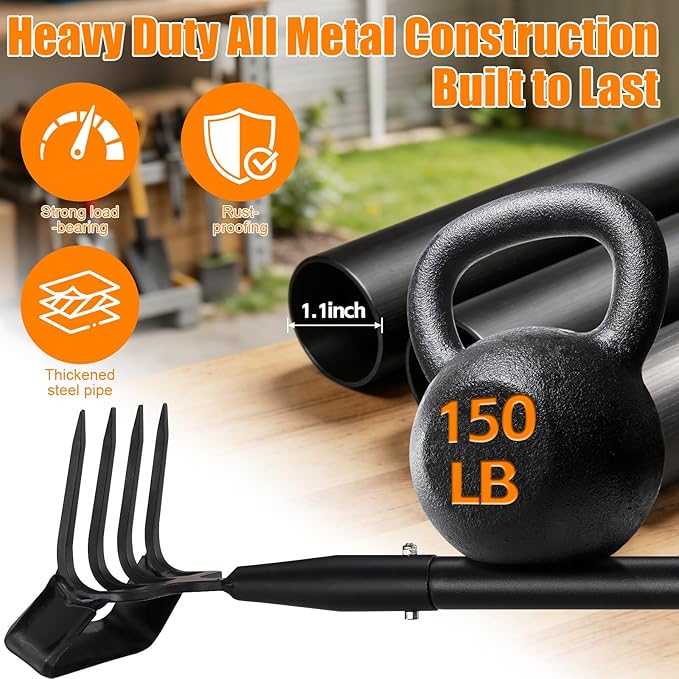 Garden Hoe, 62 Inch Weed Tool, Long Soil Tiller Cultivator, Heavy Duty Metal Stirrup Hoe Weeder Scraper Rake for Flower Beds, Patio, Garden Loosening Soil Weeding Digging