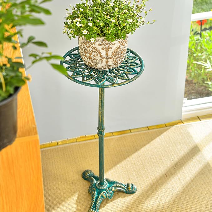 Sungmor Heavy Duty Cast Iron Potted Plant Stand, 24.2" Tall Metal Plant Stand, Vintage & Rustic Style Flower Stand Indoor Outdoor Garden Table, Decorative Flower Pot Holder for Balcony Patio
