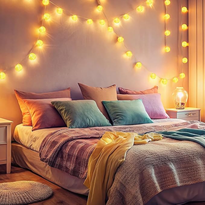 Lantern String Lights Outdoor Plug in, 40Ft Connectable Warm White & White Lantern Lights with Remote Control, 40 LEDs String Lights Outdoor for Patio Balcony Garden Bedroom