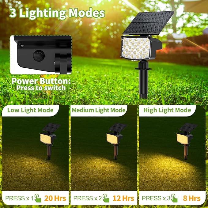 Solar Spot Lights Outdoor, [27 LED/2 Pack] Adjustable Solar Lights Outdoor Waterproof IP65, Solar Powered Landscape Spotlights 3 Lighting Modes for Yard Garden Outside(Warm White)