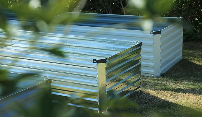 ZUNUDA 4×3×1FT(2PCS) Galvanized Raised Garden Bed Kit, Metal Planter Boxes,Large Raised Garden Bed for Planting Vegetables,Flowers,Herbs -Silver