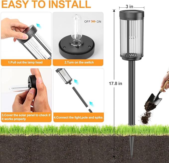 EXCMARK 8 Pack Outdoor Solar Lights Waterproof for Yard Garden Walkway Pathway Lawn Decorative Contemporary Landscape Lighting. (Cool White Light, 8)