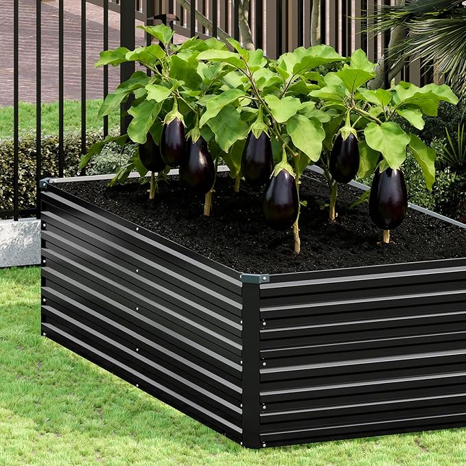 Vengarus 6x3x2FT Galvanized Raised Garden Bed Kit, Deep Root Planter Box for Vegetables, Flowers, Herbs, and Succulents - 269 Gallon Capacity,Black