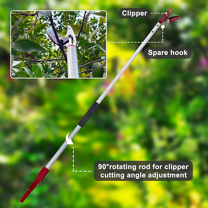 Tree Trimmer, 6 Foot Pole Pruner, Long Reach Pruning Shears, Cut and Hold Garden Clippers, Aluminum Lightweight Handle Fruit Picker, Branch Bypass Loppers