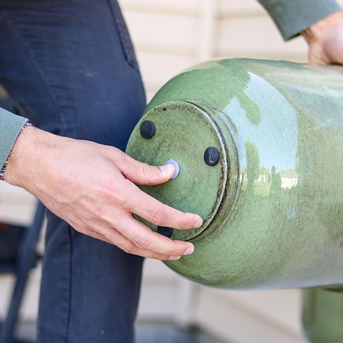 Sunnydaze Vivian 11" Metal Outdoor Plant Pot Set with Drainage Holes and Rubber Plugs - Jade Glaze - Set of 4