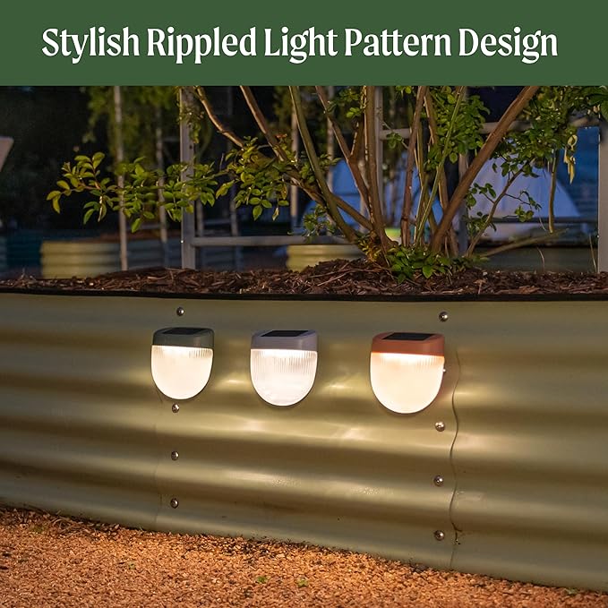 Vego garden Rippled Solar Garden Lights with Auto Sensors Magnetize Securely to Raised Beds, IPX4 Waterproof Outdoor LED Light for Patio & Yard Pebble Gray, 8 Pack