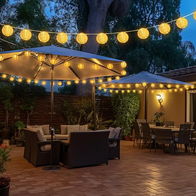 Lantern String Lights Outdoor Plug in, 40Ft Connectable Warm White & White Lantern Lights with Remote Control, 40 LEDs String Lights Outdoor for Patio Balcony Garden Bedroom