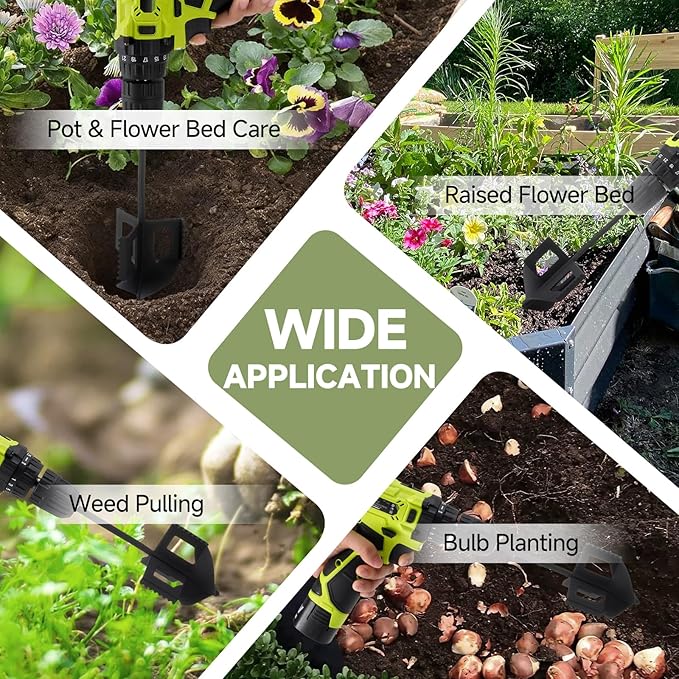 4-in-1 Cultivator, Soil Tiller, Soil Digger and Soil Loosener Auger Attachment for 3/8" Hex Drive Drill, Ideal for Raised Beds, Plant Boxes, Home Gardening Soil Loosening