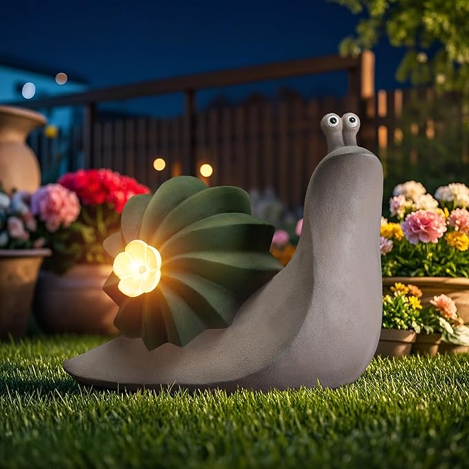 Solar Cactus Snail Statue Garden Decor Light - Outdoor Decorative LED Flower, Suitable for Patio, Lawnand Garden Decorations, Gifts for Mom