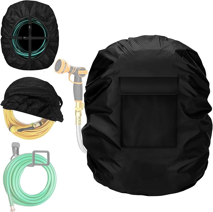 Bethshaya Wall-Mounted Hose Holder Cover , Extends Hose & Hose Hook Lifespan,Weatherproof Protection Against Rain, Sun & Snow(Black Cover Only)