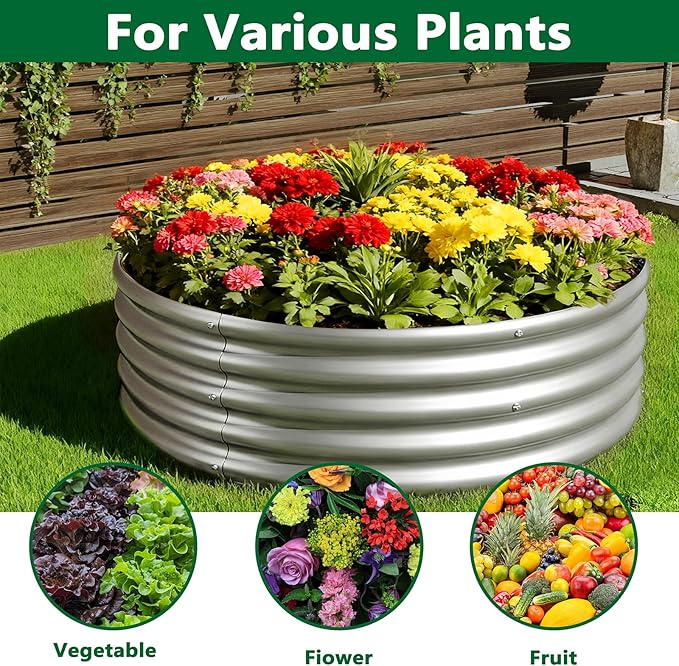 zizin 2 Pack Galvanized Raised Garden Bed Metal Round Raised Garden Beds Outdoor Planter Box for Vegetables (4FT, Silver)
