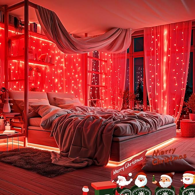 KAQ Connectable 240LED Red String Lights Outdoor/Indoor, Extendable Plug in Twinkle Fairy Lights Waterproof with 8 Modes&Timer Function for Garden Bedroom Patio Tree Christmas Decorations