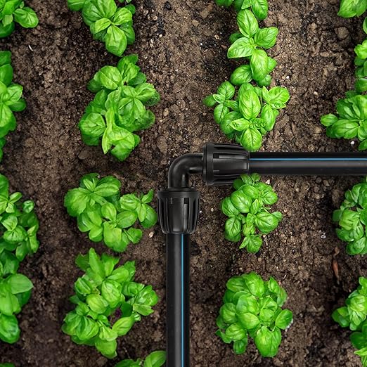 Copadri Drip Irrigation Elbow Fittings, 12 Pieces 1/2'' Dripline Locked Barbed Elbow Connectors for 1/2 Inch Irrigation Tubing (1/2" ID x 0.640" OD) 90 Degree Corner for Garden Sprinkler Systems