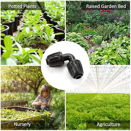 Copadri Drip Irrigation Elbow Fittings, 12 Pieces 1/2'' Dripline Locked Barbed Elbow Connectors for 1/2 Inch Irrigation Tubing (1/2" ID x 0.640" OD) 90 Degree Corner for Garden Sprinkler Systems