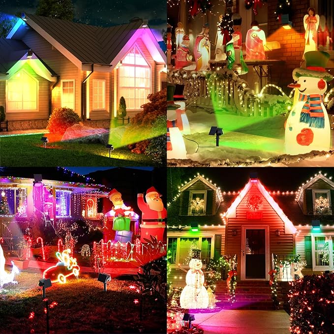 Solar Color Changing Spot Lights Outdoor, [9 Modes/4 Pack] Solar Christmas Lights Outdoor Waterproof IP65, Multicolor Solar Powered Landscape Spotlights for Yard Garden Pathway Lawn Decoration