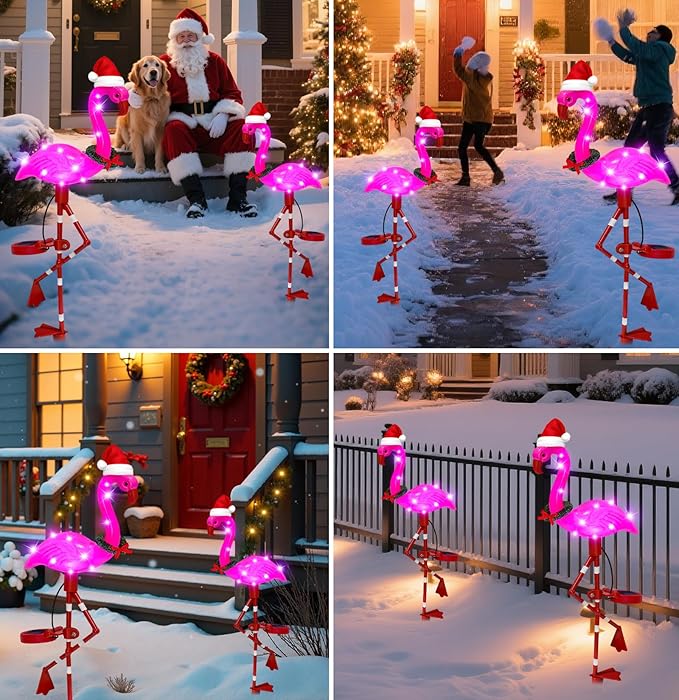 Solar Garden Lights Flamingo Decorations Outdoor Waterproof,2 Packs Solar Flamingo Light Garden Decor,Pink Flamingo Statue Decorative Figurine Lights for Yard Art Patio Porch Lawn