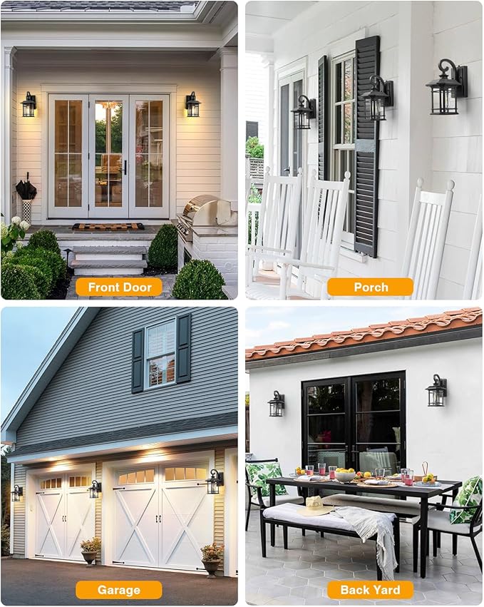 VIANIS Black Outdoor Light Fixture Dusk to Dawn, 2 Pack Porch Lights Outdoor, Exterior Lighting Fixtures with Seed Tempered Glass, Outside Lights for House, Garage, Doorway, Patio
