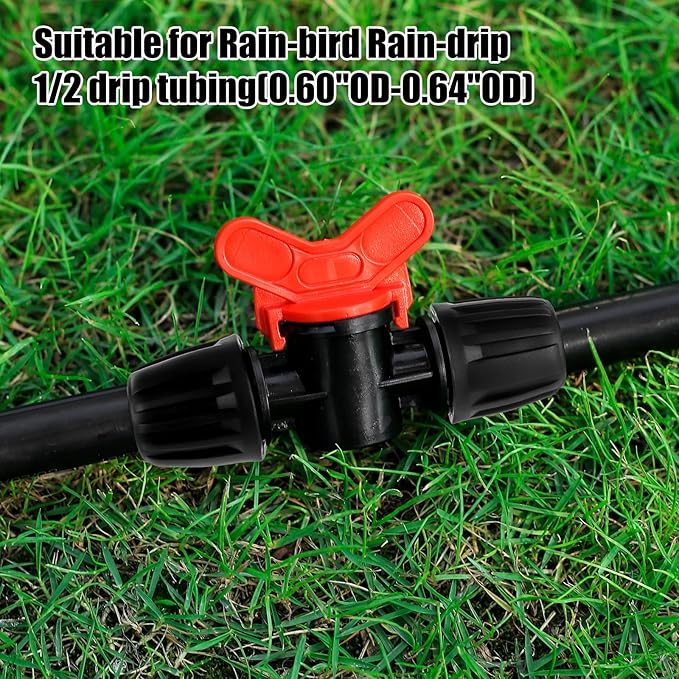 8pc 1/2 inch Irrigation Fittings Anti-Drop Drip Irrigation Valve,Lock Barbed Switch Valve For (1/2" ID x0.6-0.63" OD) Drip Tubing Anti-Drop Drip Irrigation Fittings