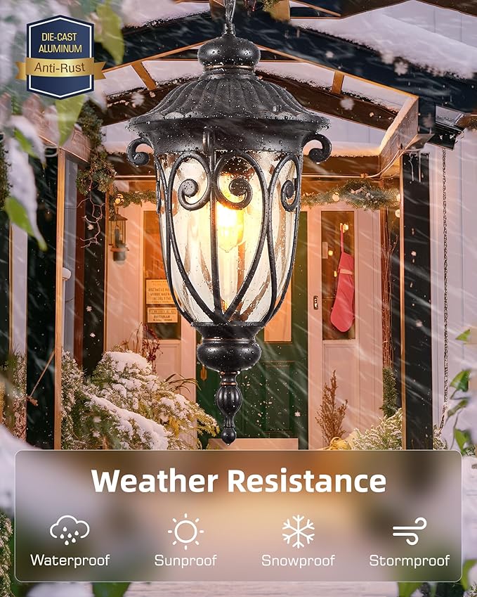 VIANIS Extra Large Outdoor Pendant Light, 21.3 in Outdoor Chandelier Bronze, Waterproof Outdoor Hanging Light with Seed Glass, Anti-Rust Outdoor Pendant Lights for Porch, Vintage Style