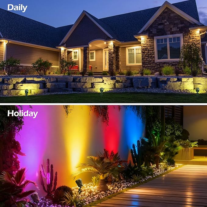 Outdoor Spot Lights for Yard,120V Plug-in Halloween Spot Lights,6000K Landscape Lighting with 5 Color Lenses (Red, Yellow, Green, Blue, Purple)IP65 Waterproof,Garden, Lawn Tree Decoration,2 Pack