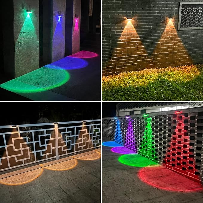 Ellasay Solar Fence Lights Outdoor: Solar Powered Deck Light - 10 Lighting Modes with RGB - Waterproof IP65 - Led Lens Wall Decor for Garden Patio Backyard Porch 4 Pack