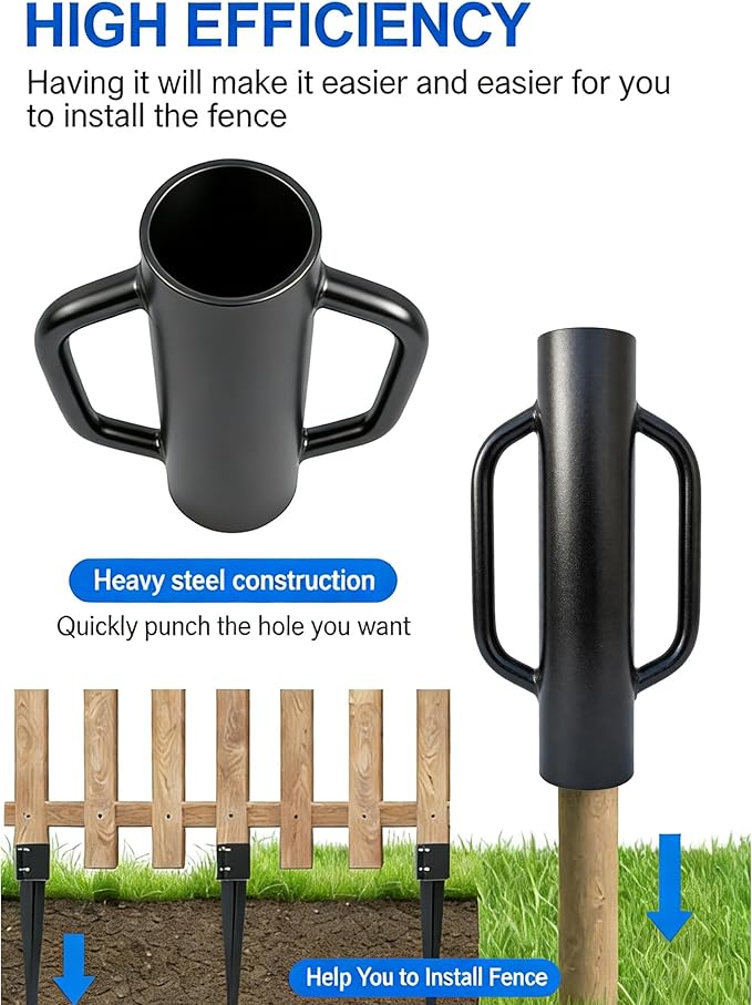 1 Pack 16 Inch Black Fence Post Driver with Handle 12 LB Steel T Post Pounder Portable Hand Post Rammer for Wooden Posts U Channels Fence Posts, 16 Inch Fence Post Pounder Good for Small Projects