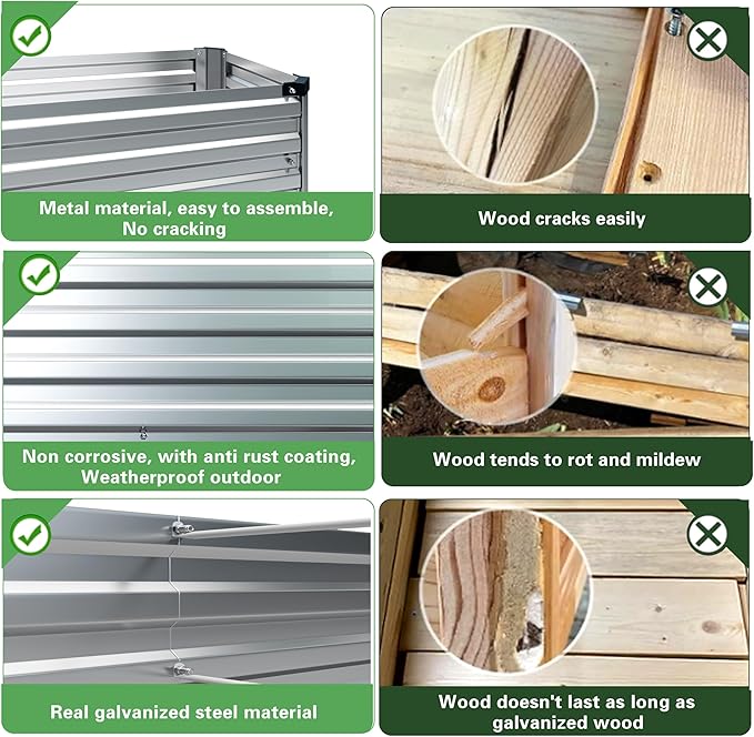 ZUNUDA 4×3×1FT(2PCS) Galvanized Raised Garden Bed Kit, Metal Planter Boxes,Large Raised Garden Bed for Planting Vegetables,Flowers,Herbs -Silver