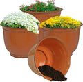 Sunnydaze Michael 14.5" Metal Outdoor Plant Pot Set with Drainage Holes and Rubber Plugs - Chestnut Glaze - Set of 4