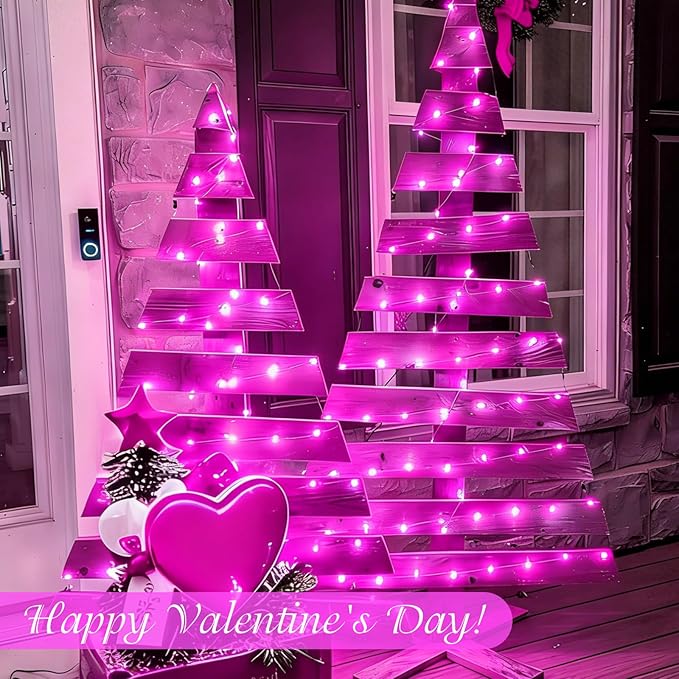 QITONG 4 Pack Pink Solar Fairy Lights, Each 33ft 100 LED String Lights Outdoor Waterproof, 8 Modes Copper Wire Solar Christmas Lights