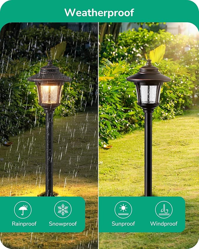 EDISHINE Low Voltage Landscape Lights, 12V 3W 120LM 3000K Seed Glass Outdoor Landscape Path Lights with Connectors, ORB Waterproof Electric LED Pathway Light Wired for Walkway Garden Yard, 6 Pack