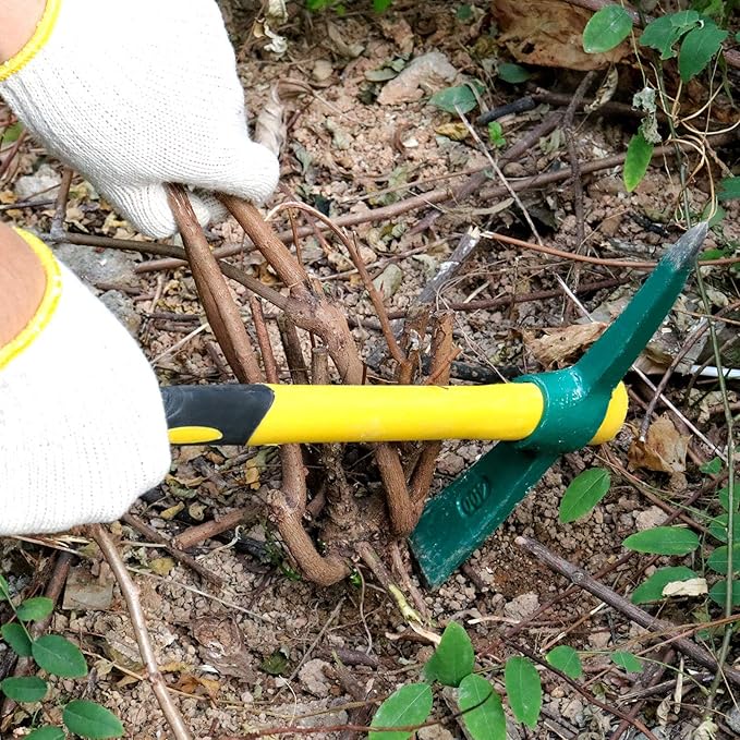 ZOENHOU 17.7 Inch Pick Mattock Hoe, Forged Garden Pick, Weeding Mattock Hoe Agriculture Hand Tools with Heavy-Duty Fiberglass Handle for Weeding Cultivating Camping or Prospecting