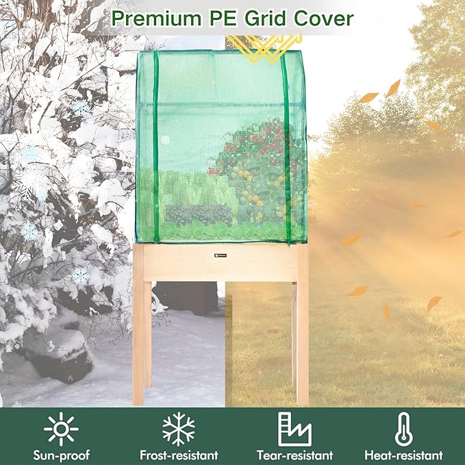 ZSYWODFO Raised Garden Bed with Greenhouse Cover,Elevated Wood Planter Box with Legs & Non-Woven Liner,34" L x18 W x 66" H Indoor Outdoor Gardening Bed for Vegetables, Herbs, Flowers