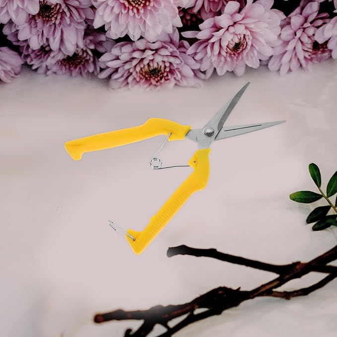 Tofficu Garden Pruning Shears Stainless Steel Plant Shears with Yellow Handle for Fruit Harvesting and Branch Trimming, Gardening Hand Tool for Orchard and Horticulture Use