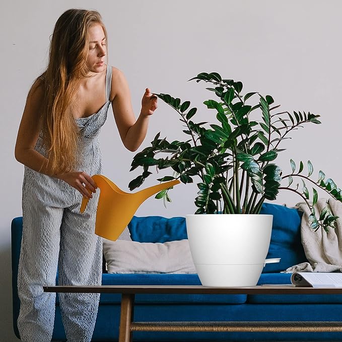 10 inch Self Watering Planters, 2 Pack Large Plastic Plant Pots with Deep Reservior and High Drainage Holes for Indoor Outdoor Plants and Flowers, White