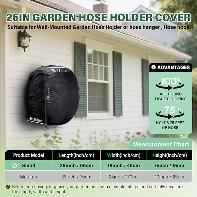 Bethshaya Wall-Mounted Hose Holder Cover - Fits Standard 5/8" Hoses (0-75 ft), Extends Hose & Hook Lifespan - Weatherproof Protection Against Rain, Sun & Snow - Black Cover Only