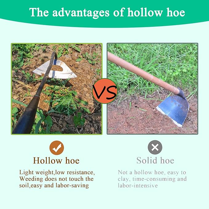 Garden Hoe All-Steel Hardened Hollow Hoe, Sharp Durable Garden Weeding Tools, Garden Edger Weeder Portable Household Vegetable Garden Shovel for Backyard (1Pack)