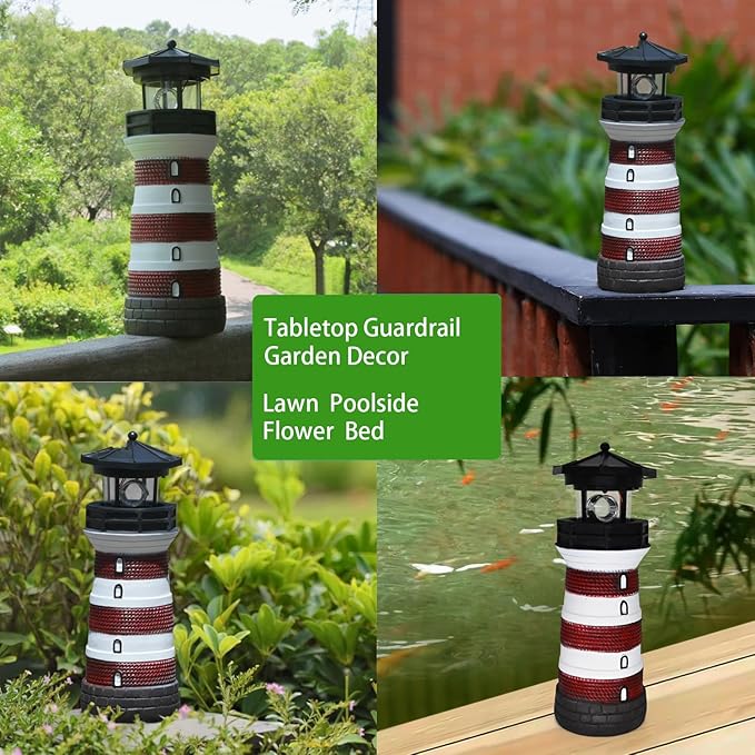 Solar Lighthouse with Rotating Beacon – Led Light House for Yard Garden Nautical Decor Lamp Outdoor Decoration Lawn Ornament Outside Statue for Mom