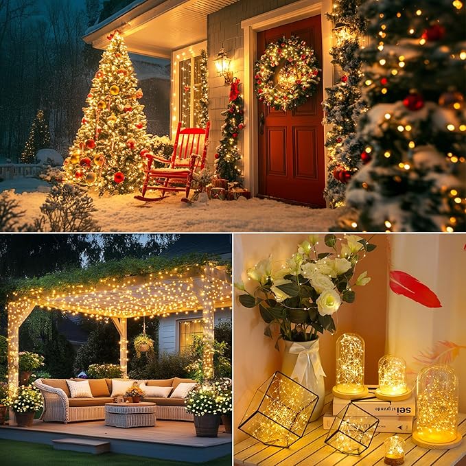 Brightever Solar String Lights, 6-Pack Total 240FT 600LED Solar Fairy Lights with 8 Lighting Modes, Solar Lights Outdoor Waterproof for Patio Christmas Wedding Party Tree Yard Decoration (Warm White)
