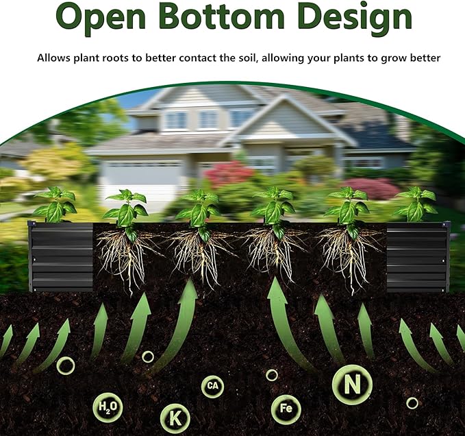 ZUNUDA 8×2×1FT(2PCS) Galvanized Raised Garden Bed Kit, Metal Planter Boxes,Large Outdoor Planters Garden for Planting Vegetables,Flowers,Herbs -Black