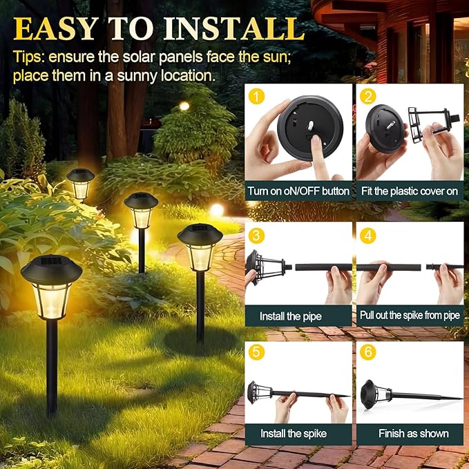 Tuanse 20 Pack Solar Pathway Lights Outdoor - Waterproof LED Bulk Solar Landscape Walkway Lights for Yard Garden Patio Lawn Decoration (Warm Light)