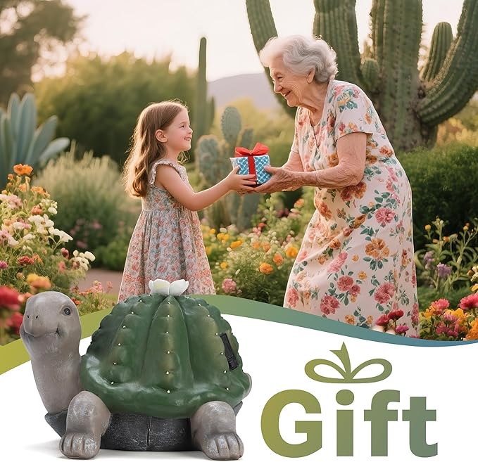 Solar Cactus Turtle Statue Garden Decor Light - Outdoor Decorative LED Flower, Suitable for Patio, Lawnand Garden Decorations, Gifts for Mom