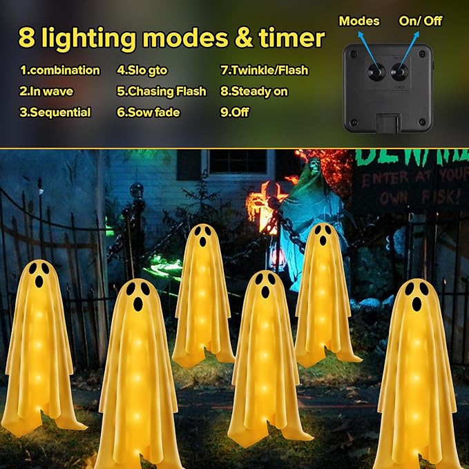 6PACKS Halloween Decorations Outdoor Solar Ghost Lights,Scary Ghost Decor with Spooky Party Gifts,Solar Halloween Path Lights for Front Porch/Yard/Garden/Home/Ghost Party Decor Warm White