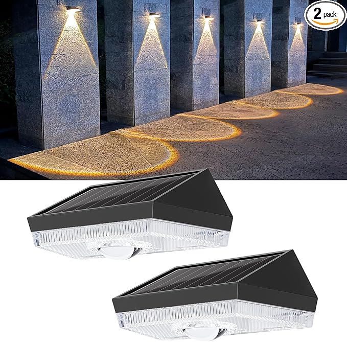 Ellasay Fence Solar Lights for Backyard: 2 Pack Fence Lights with 10 Lighting Modes & RGB- IP65 Waterproof - Led Lens Wall Light for Garden Deck Patio Balcony