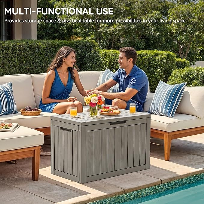 YITAHOME 45 Gallon Deck Box, Outdoor Storage Box for Patio Cushions, Outdoor Tools, Gardening Tools, Sports Equipment, and Throw Pillows, Lockable and Waterproof, Brown