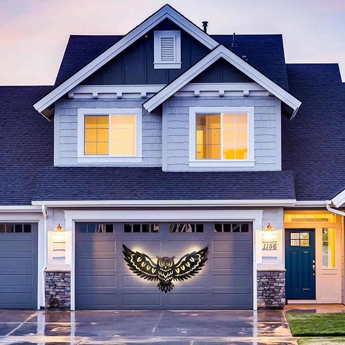 Solar Outdoor Wall Decor Lights Owl Hanging Wall Light Outdoor Metal Solar Garden Lights Porch Patio Yard Decorative Large 23.62inch Warm White