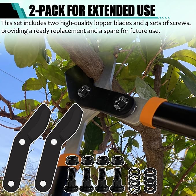 (2-Pack) Alloy Steel Lopper Replacement Blades with Screws Compatible with Garden Loppers – Heavy-Duty Large Pruner Blades for Tree Trimming, Branch Cutting and Gardening Tools – Black