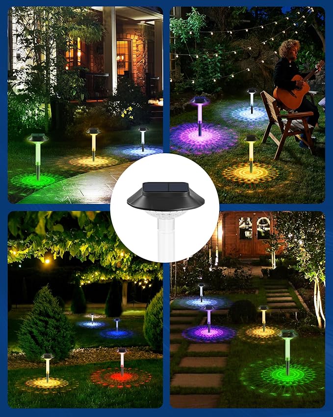ALEPOD Color Changing Solar Pathway Lights - 6 Pack IP68 Waterproof with 7 RGB Modes for Halloween & Christmas Yard, Garden, Walkway, Pathway, Backyard, Lawn Decoration